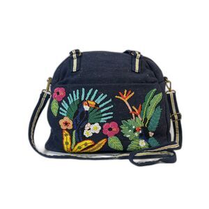 America & Beyond Navy Gold  Parrot Tropical Beaded Duffle Overnight Diaper Bag